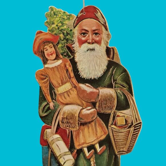 Original Victorian 14.5" Die-Cut Green Robe Santa Claus St Nick Father Christmas - Picture 6 of 10